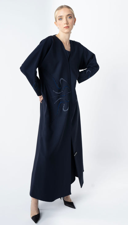 Bisht Abaya With Elegant Beaded Embellishment On One Side And Sleeves