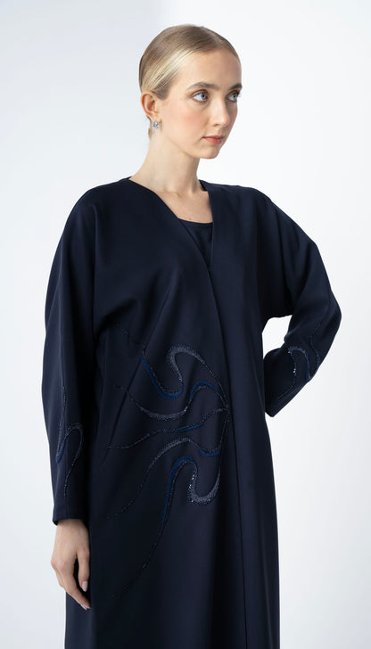 Bisht Abaya With Elegant Beaded Embellishment On One Side And Sleeves