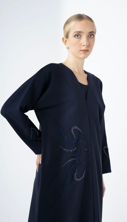 Bisht Abaya With Elegant Beaded Embellishment On One Side And Sleeves