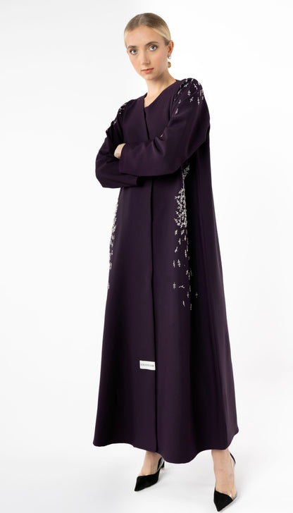 Purple Abaya with Embellishments on Sides And Sleeves