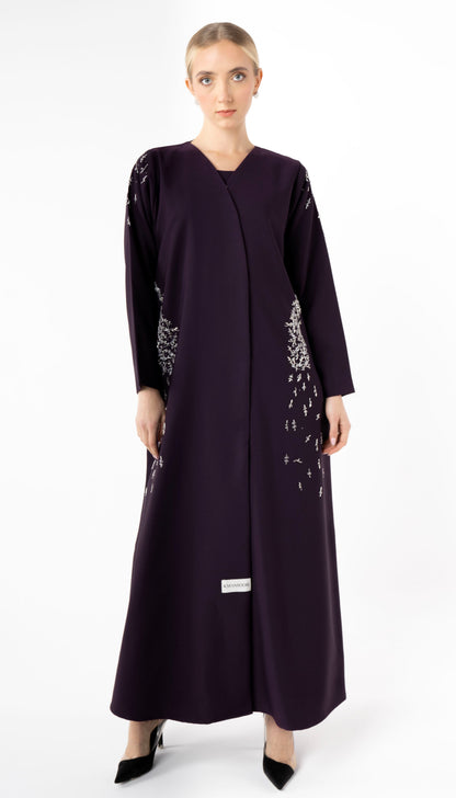 Purple Abaya with Embellishments on Sides And Sleeves