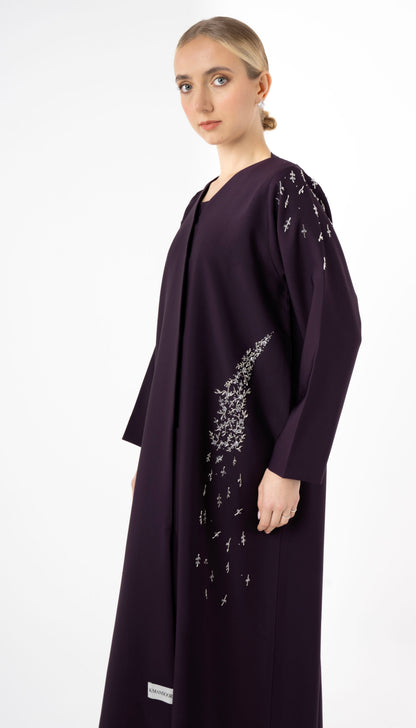 Purple Abaya with Embellishments on Sides And Sleeves