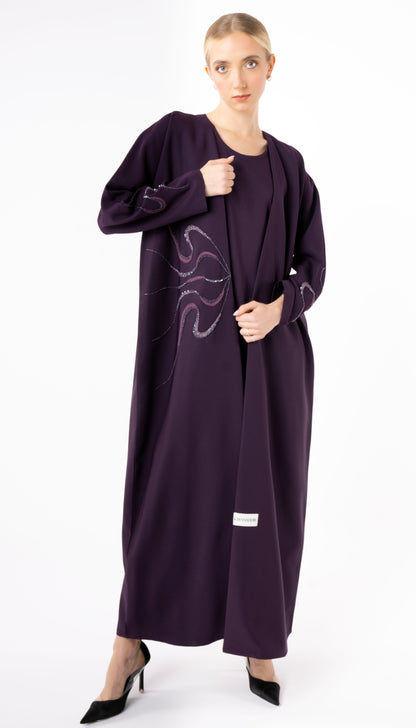 Bisht Abaya With Elegant Beaded Embellishment On One Side And Sleeves