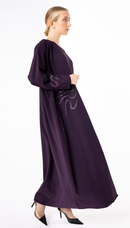 Bisht Abaya With Elegant Beaded Embellishment On One Side And Sleeves