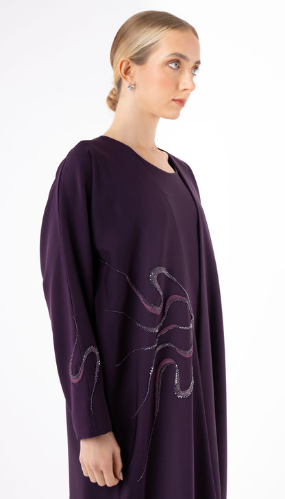 Bisht Abaya With Elegant Beaded Embellishment On One Side And Sleeves