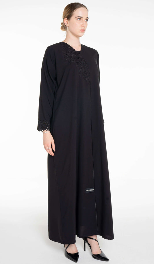 Floral Cutwork Abaya With Simple Bead Highlights