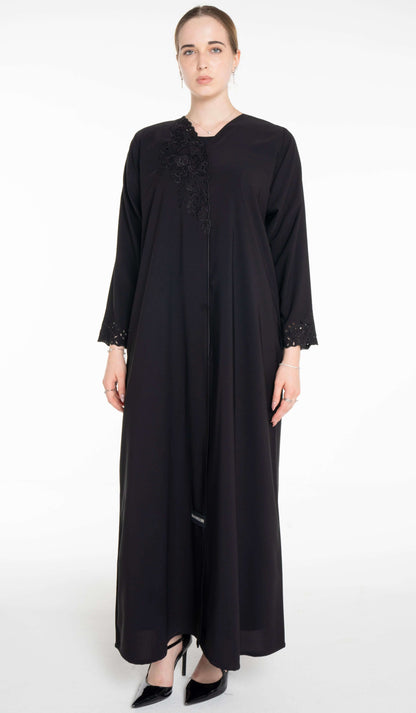 Floral Cutwork Abaya With Simple Bead Highlights