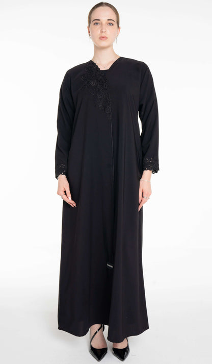 Floral Cutwork Abaya With Simple Bead Highlights