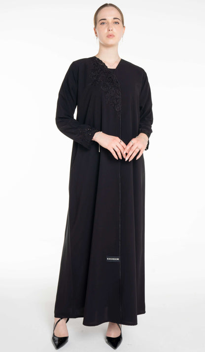Floral Cutwork Abaya With Simple Bead Highlights