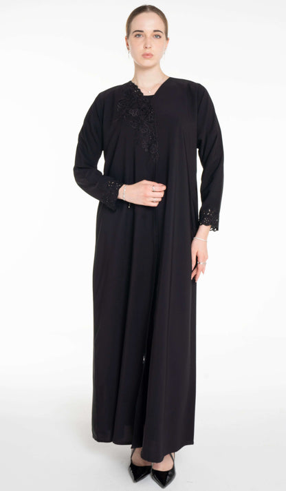 Floral Cutwork Abaya With Simple Bead Highlights