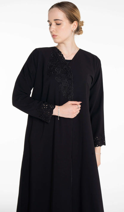 Floral Cutwork Abaya With Simple Bead Highlights