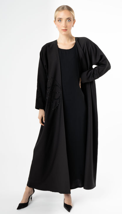 Bisht Abaya With Elegant Beaded Embellishment On One Side And Sleeves
