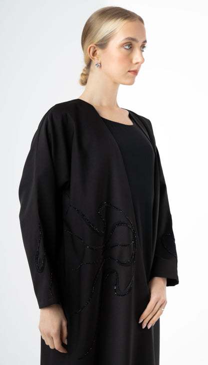 Bisht Abaya With Elegant Beaded Embellishment On One Side And Sleeves