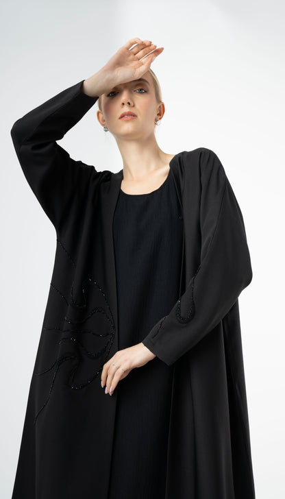 Bisht Abaya With Elegant Beaded Embellishment On One Side And Sleeves