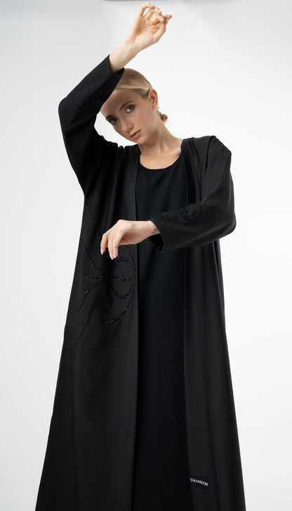 Bisht Abaya With Elegant Beaded Embellishment On One Side And Sleeves