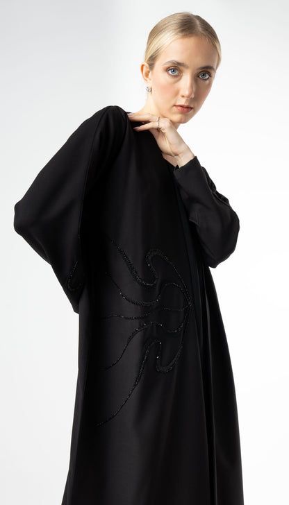 Bisht Abaya With Elegant Beaded Embellishment On One Side And Sleeves