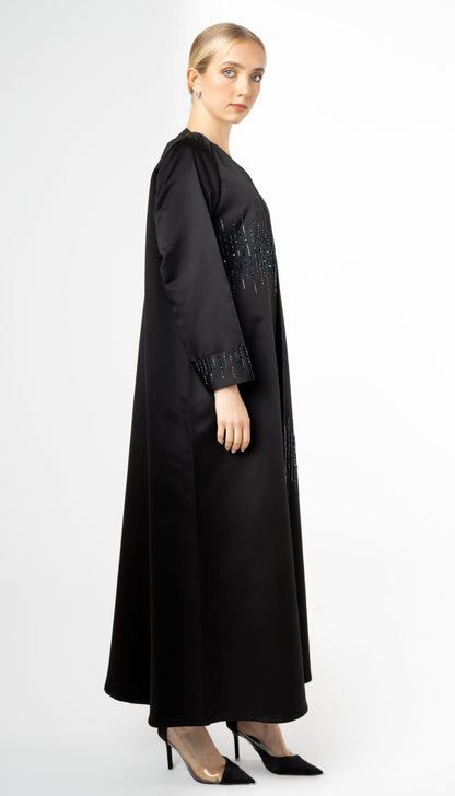 V-Neck Abaya With Bead Lines On Front And Sleeves