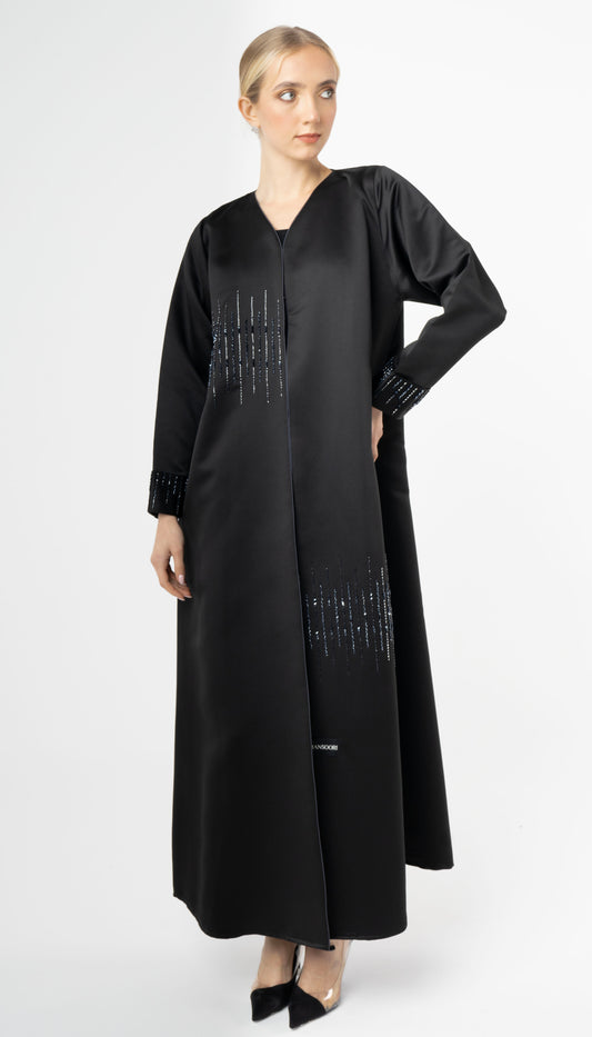 V-Neck Abaya With Bead Lines On Front And Sleeves