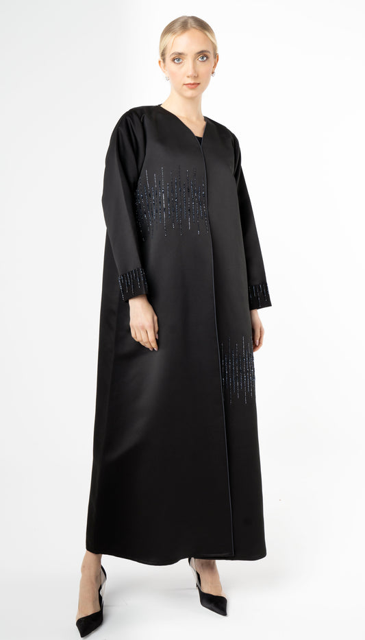 V-Neck Abaya With Bead Lines On Front And Sleeves