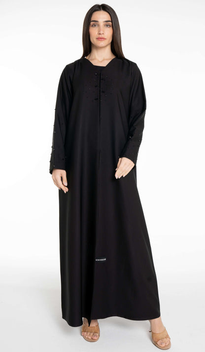 Elegant Abaya With Bead Embellishment On Sleeves And Front