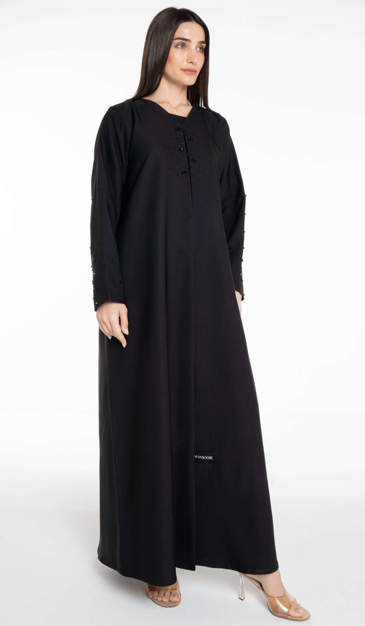 Elegant Abaya With Bead Embellishment On Sleeves And Front
