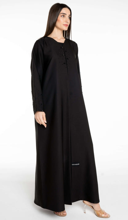 Elegant Abaya With Bead Embellishment On Sleeves And Front