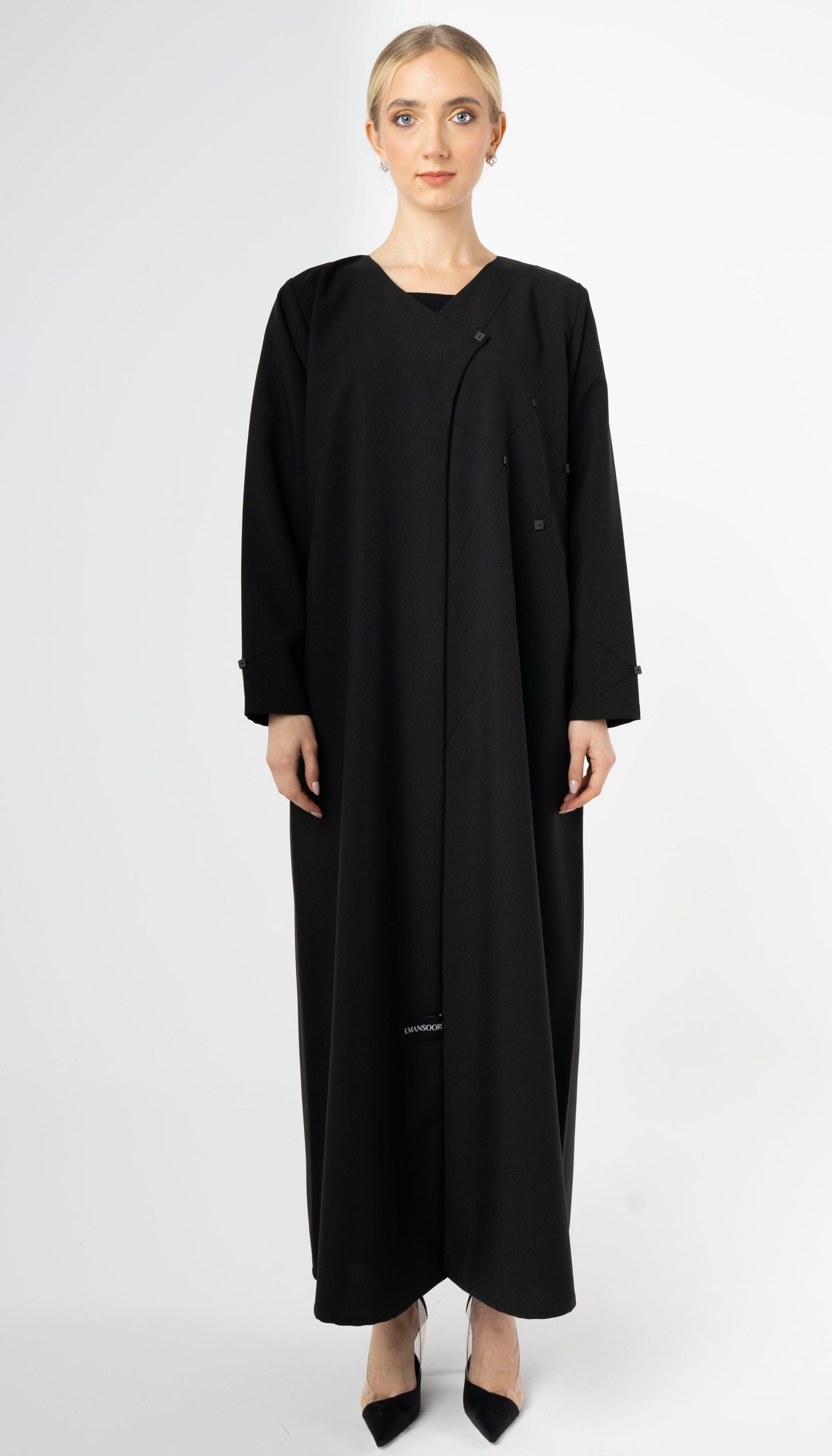Black Abaya With Stitch Lines On Front And Sleeves