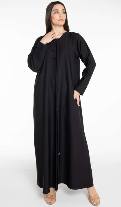 Elegant Abaya With Bead Embellishment On Sleeves And Front