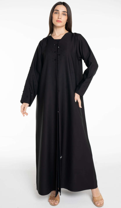 Elegant Abaya With Bead Embellishment On Sleeves And Front