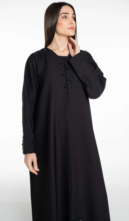 Elegant Abaya With Bead Embellishment On Sleeves And Front