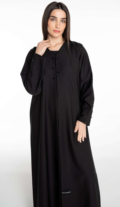 Elegant Abaya With Bead Embellishment On Sleeves And Front