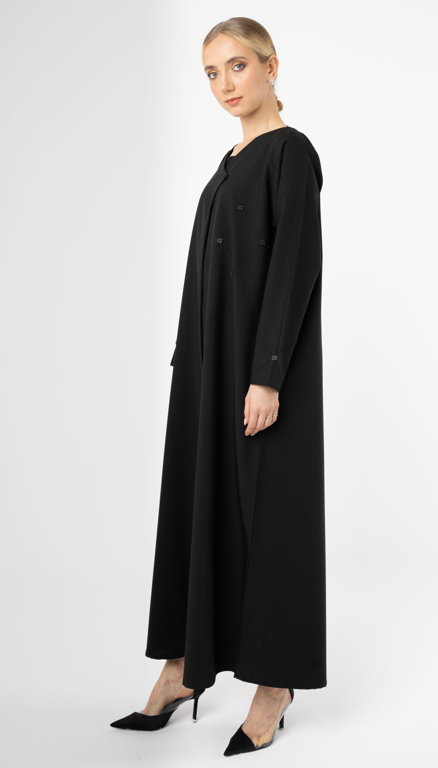 Black Abaya With Stitch Lines On Front And Sleeves