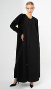 Black Abaya With Stitch Lines On Front And Sleeves