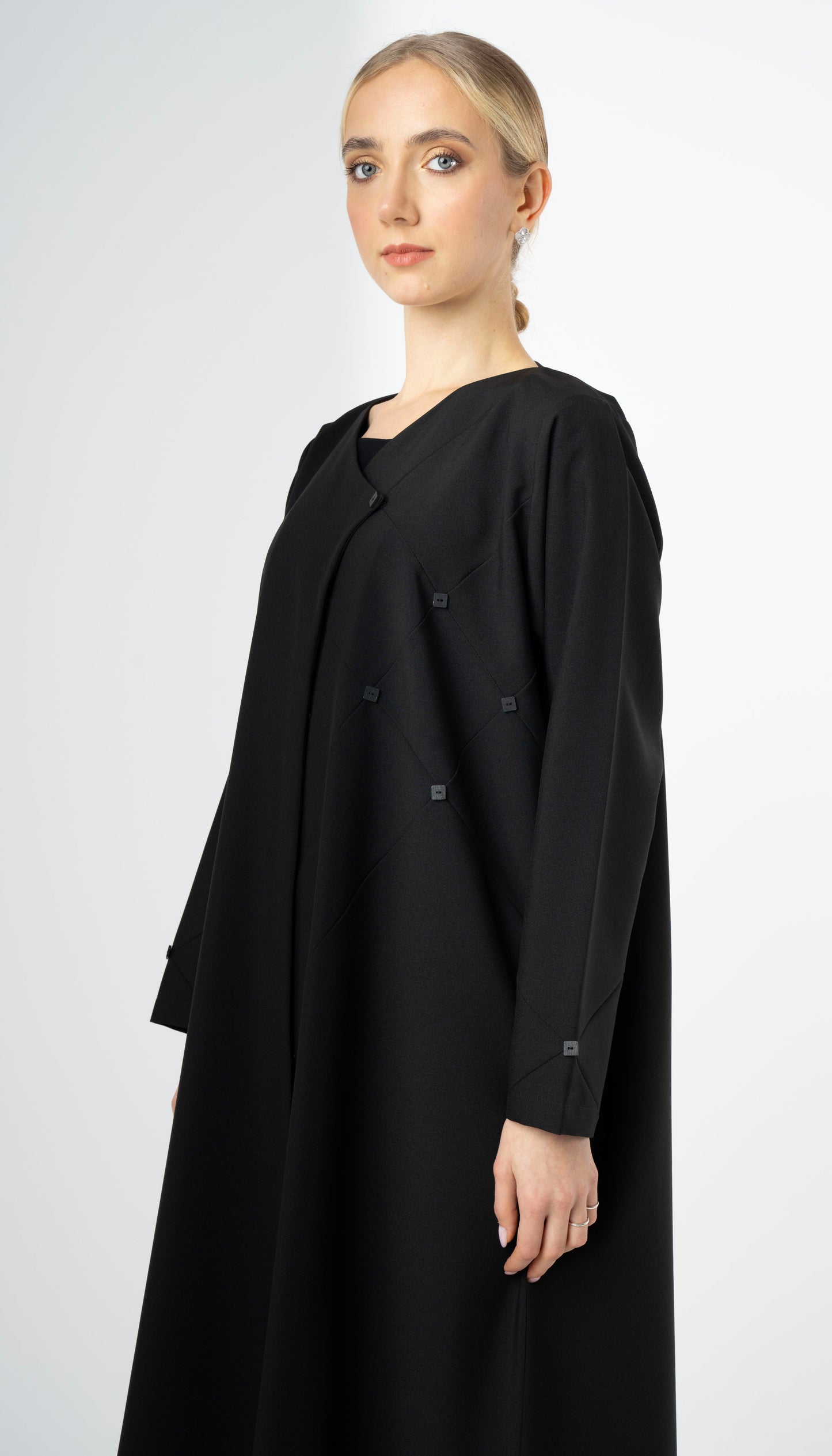 Black Abaya With Stitch Lines On Front And Sleeves