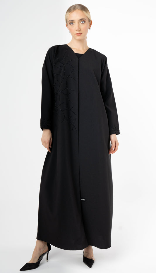 V-Neck Abaya With Stich Line And Embellishment On Front