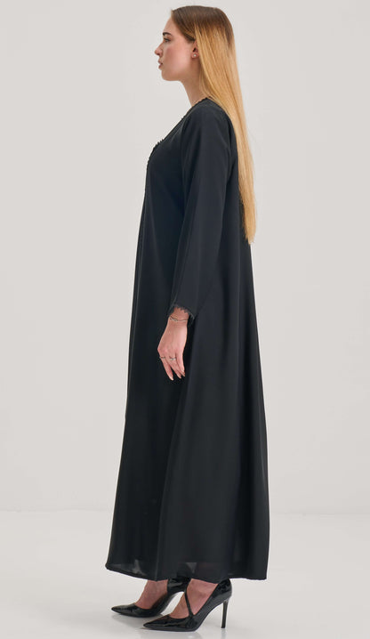 Black OveAbaya With Simple Lacework Detailing