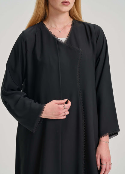 Black OveAbaya With Simple Lacework Detailing
