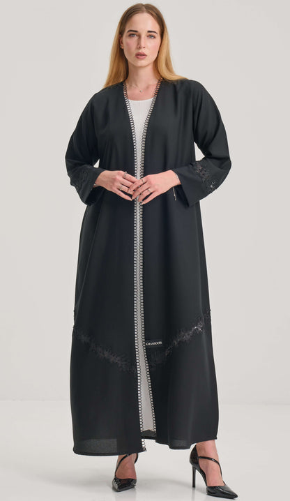 Black Lacework Abaya With Beadwork Detailing
