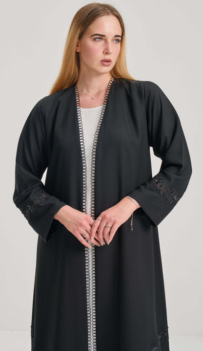 Black Lacework Abaya With Beadwork Detailing