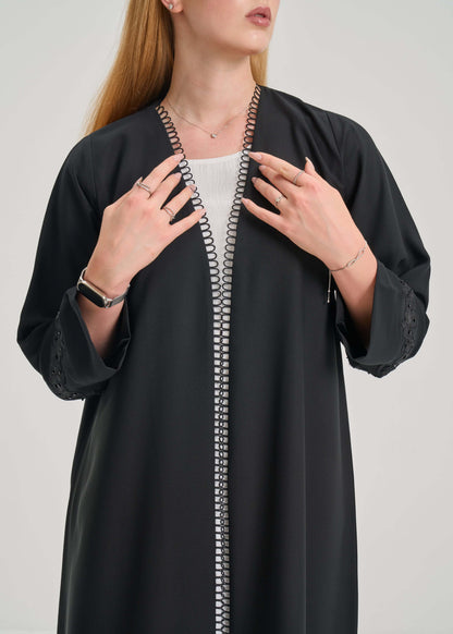 Black Lacework Abaya With Beadwork Detailing
