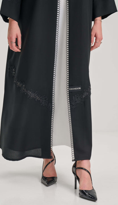 Black Lacework Abaya With Beadwork Detailing