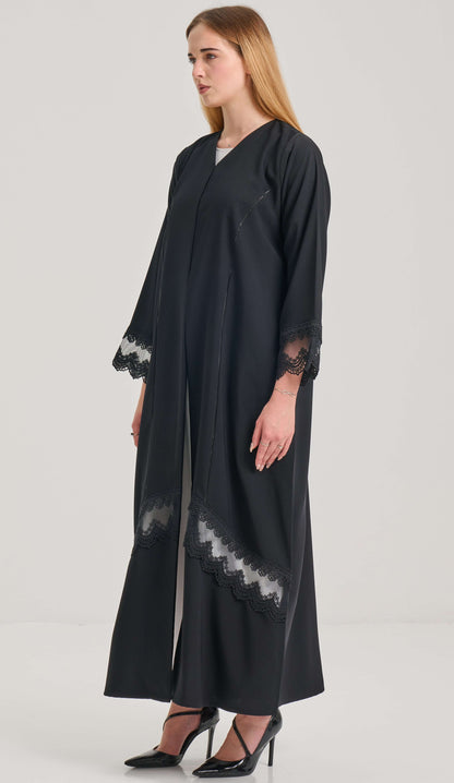 Black Abaya With Lacework Detailing