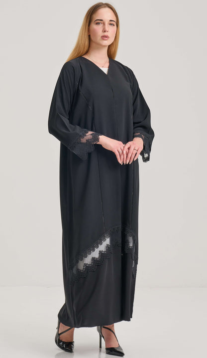 Black Abaya With Lacework Detailing