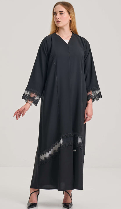 Black Abaya With Lacework Detailing