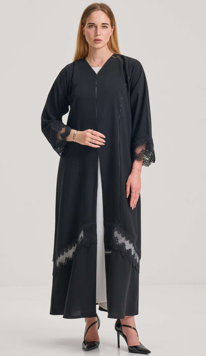 Black Abaya With Lacework Detailing