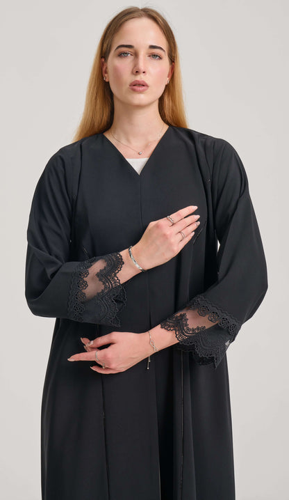 Black Abaya With Lacework Detailing