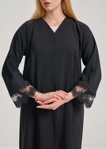 Black Abaya With Lacework Detailing