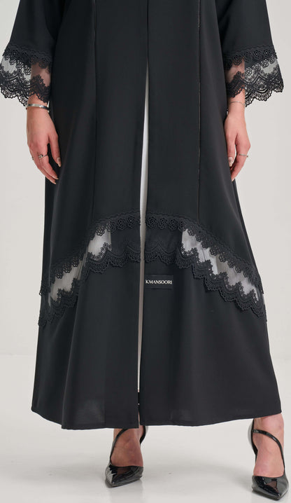 Black Abaya With Lacework Detailing