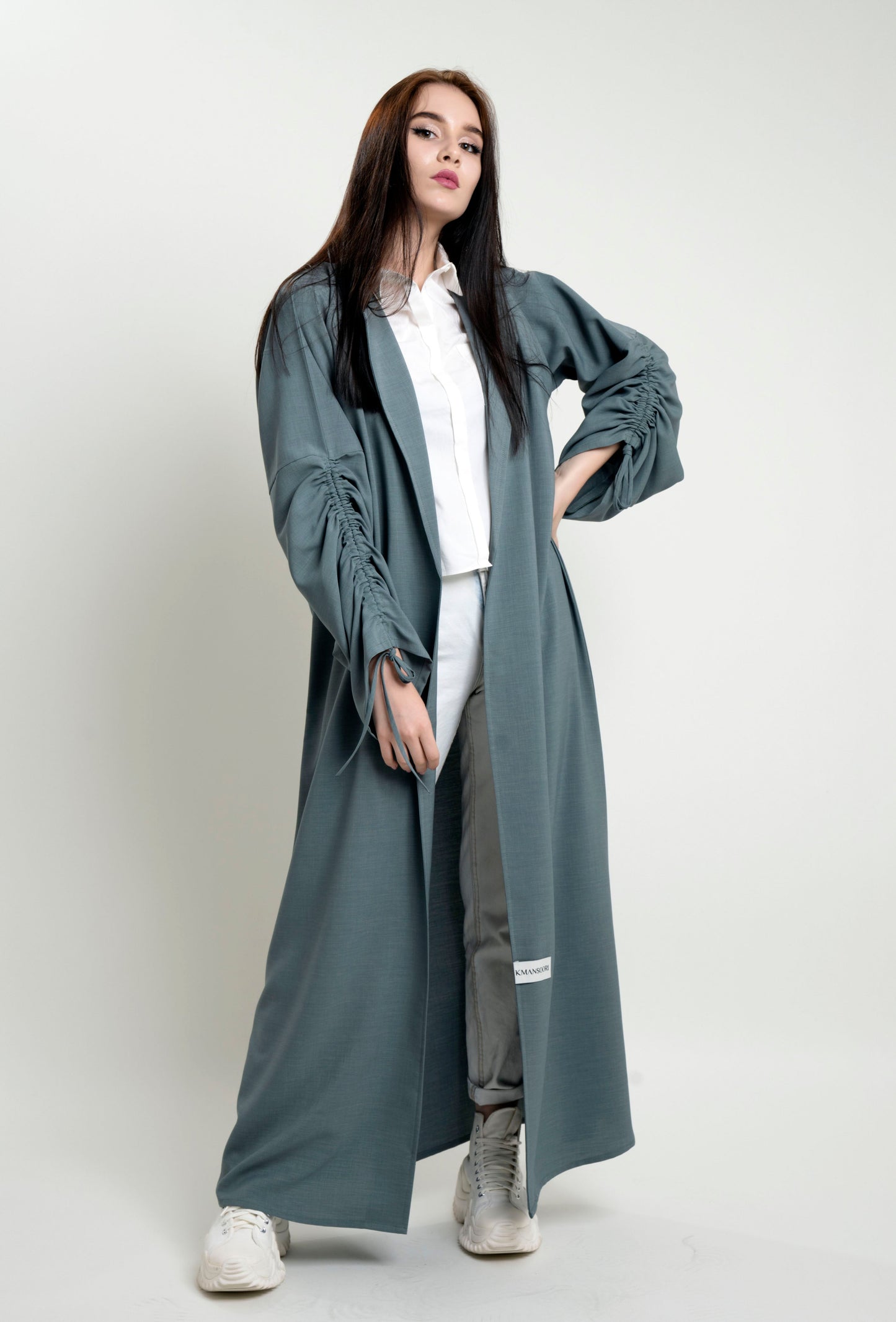 Collar Abaya With Frilled Drawstring Sleeve Pattern