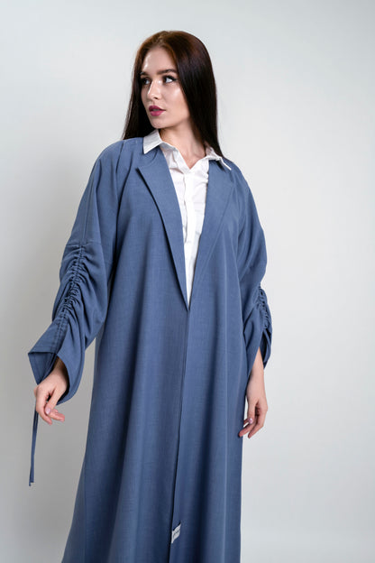 Blue Collar Abaya with Frilled Drawstring Sleeve Pattern